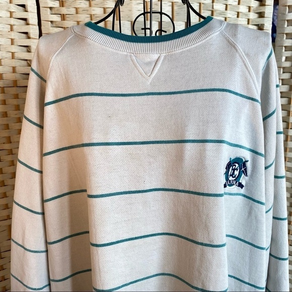 Vintage Marine Club Striped Crew Neck Sweatshirt Faded White Teal Size Large - Picture 3 of 16
